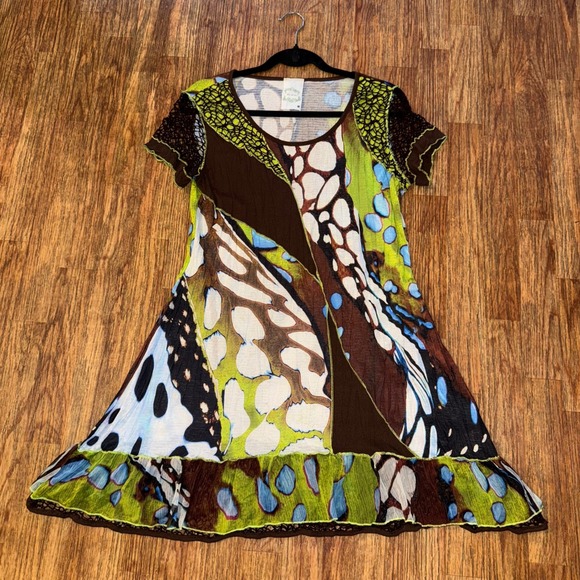 Fleur de Lis Collection Dresses & Skirts - Fleur de Lis Babydoll Dress Y2K Vintage Butterfly Print Mesh Sleeve Trim Medium